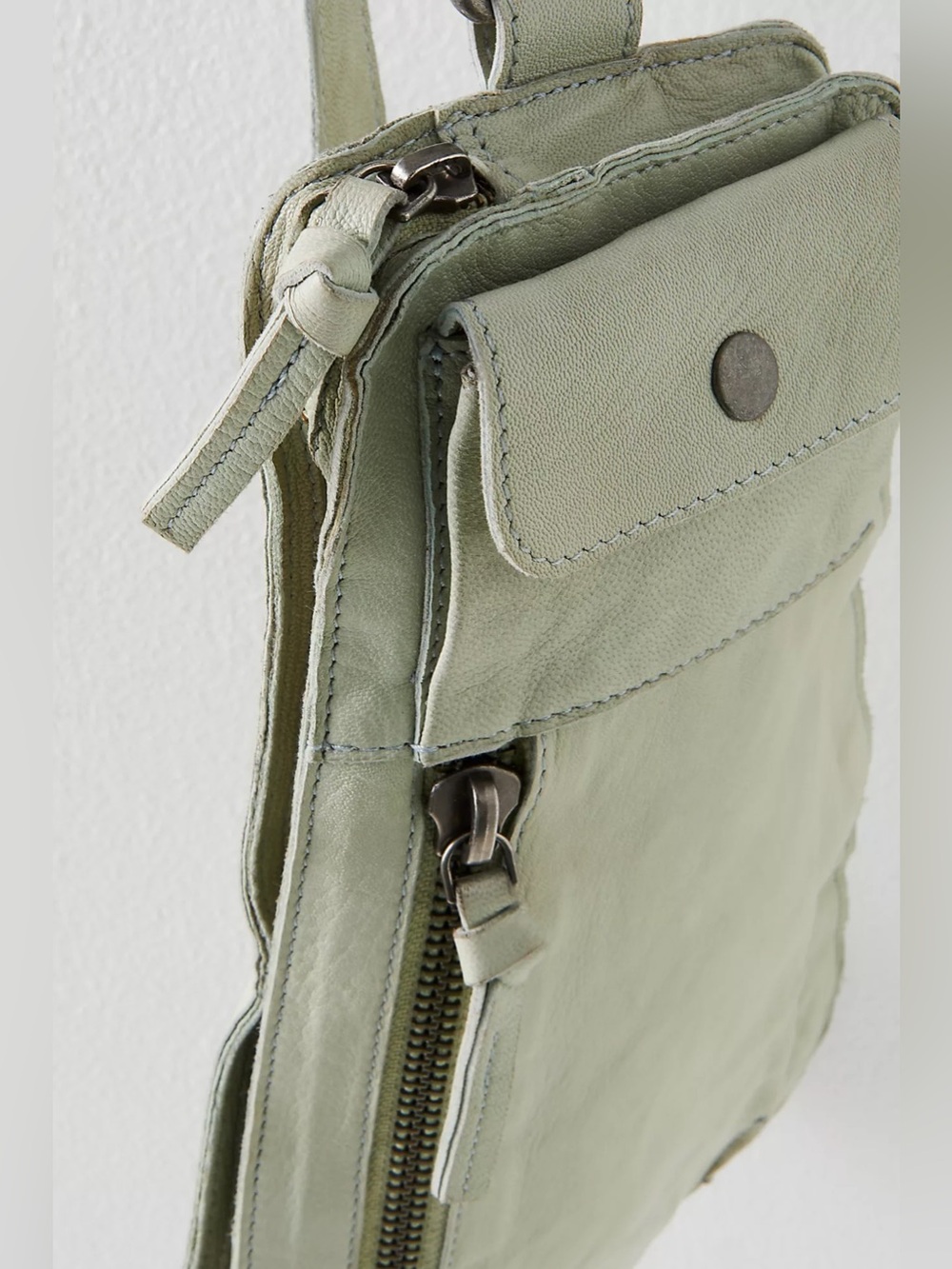 RARE Free People Jagger Leather Sling Bag Seafoam Crossbody Boho New With Tag - Picture 9 of 10